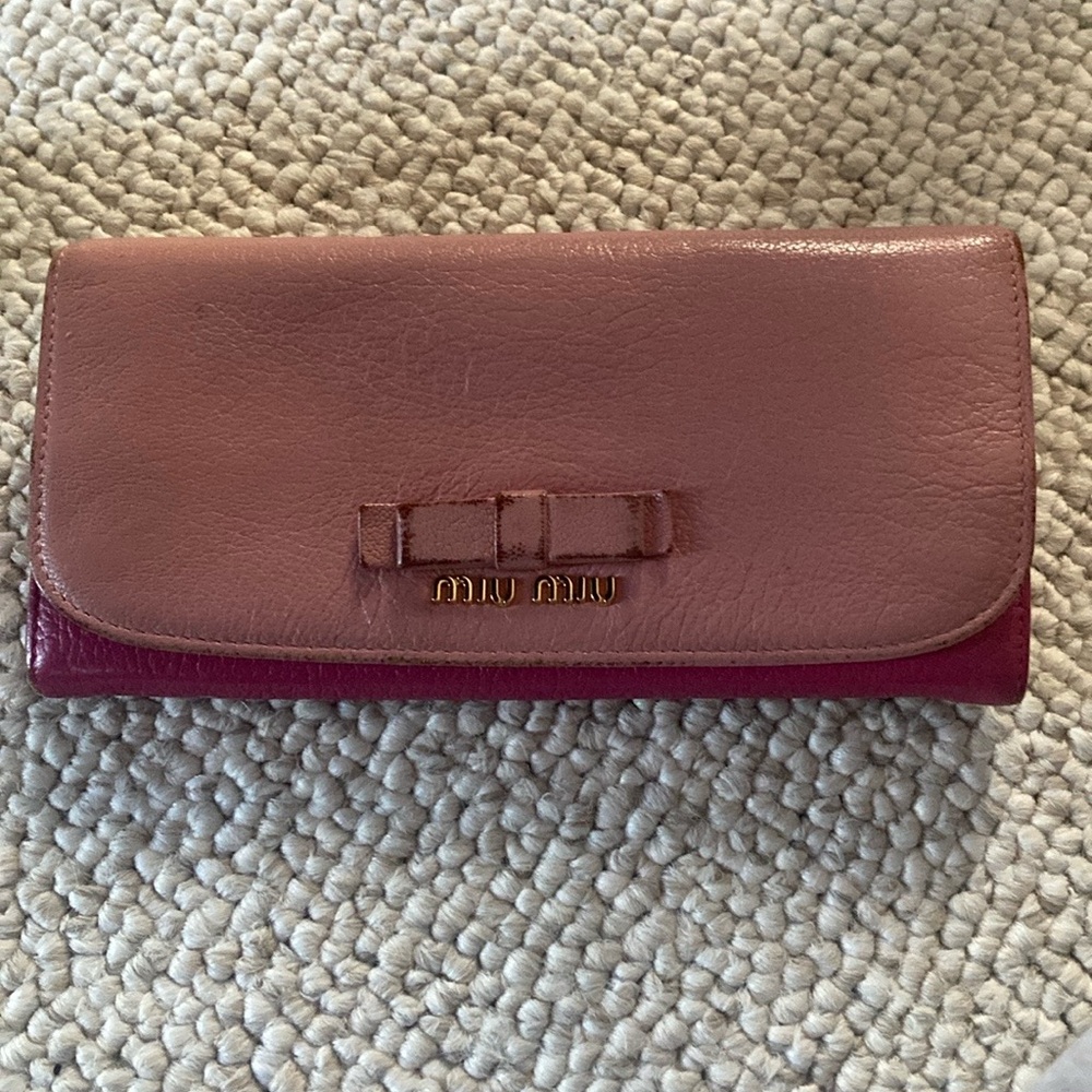 Miu Miu Madras Bicolor Continental Wallet in Pink
